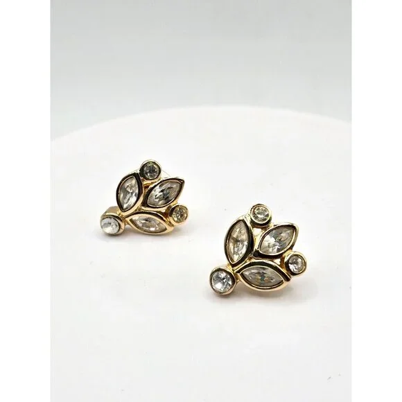 Christian Dior Signed Crystal Rhinestone Gold Plated stud Earrings Rare design - Picture 6 of 7